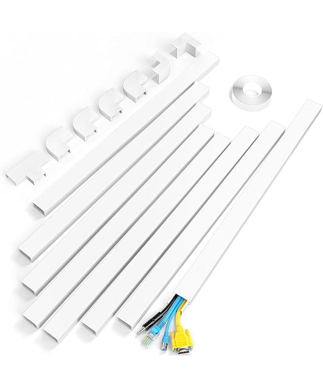 Yecaye Cord Hider, 113in Large Cord Covers for Wires on Wall, Cord Organizer for 3-4 Wires, Easy Install Cable Management Kit, TV Wire Hider for Home Office, W1.18in H0.67in, White