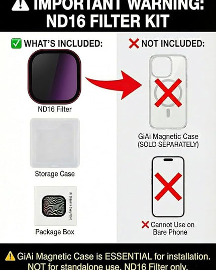 Magnetic Neutral Density Filter ND16 4 Stops for iPhone 17 Pro/Pro Max - Lens Protector for Phone Camera Accessories (Requires GiAi Magnetic Case - Sold Separately)