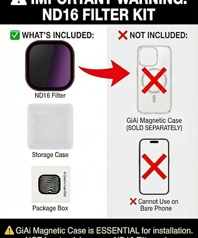 Magnetic Neutral Density Filter ND16 4 Stops for iPhone 17 Pro/Pro Max - Lens Protector for Phone Camera Accessories (Requires GiAi Magnetic Case - Sold Separately)