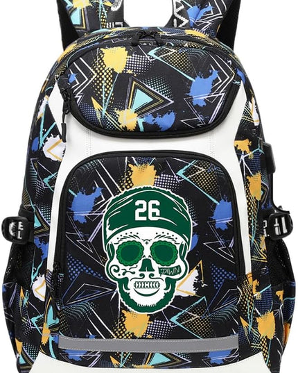 American Football Player 26 Multifunction Rugby Backpack Travel Laptop Daypack Night Reflective Strip Fans Bag (B - Pattern 2)