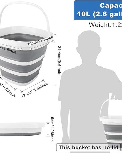 10L Collapsible Bucket for Cleaning, Portable Ice Bucket Water Pail for Space Saving, Foldable Sand Buckets with Handles for House Bathroom, Plastic Tub Sink Camping Wash Basin RV Essentials