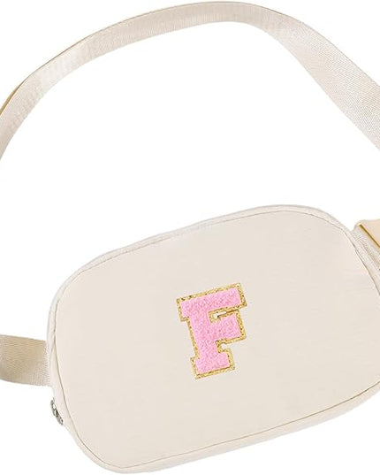 Glratn Initial Letter Fanny Pack for Girls,Patch Belt Bag,Toddler Crossbody Bags，Gifts for 3 4 5 6 7 8 9 10 11 37 Year Old Teens Kids,Christmas Graduation Gifts for Teen Girls ，(Beige-F)