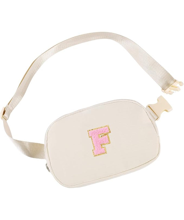 Glratn Initial Letter Fanny Pack for Girls,Patch Belt Bag,Toddler Crossbody Bags，Gifts for 3 4 5 6 7 8 9 10 11 37 Year Old Teens Kids,Christmas Graduation Gifts for Teen Girls ，(Beige-F)