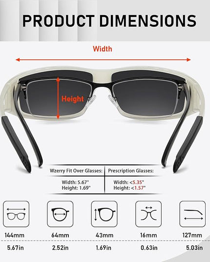 Wzerry Sunglasses Fit Over Glasses Polarized for Men Women, Wrap-Around Glasses UV400 Protection for Driving and Outdoor