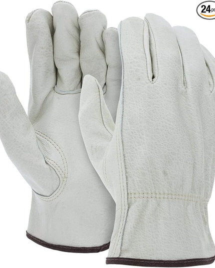 ATERET 12 Pairs Medium Heavy Duty Durable Cowhide Leather Work Gloves I Driver Gloves for Truck Driving, Warehouse, Gardening, Farming