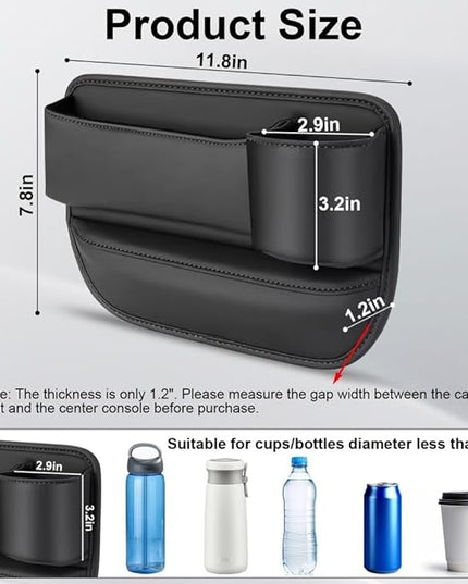 Car Seat Gap Filler Organizer with Cup Holders, Seat Gap Storage Box for Drinks, Phones, Keys, Sunglasses, Cards, and Small Essentials (Beige, Driver's Seat)