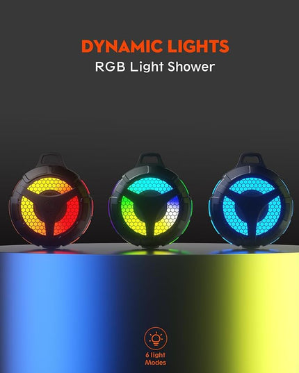 Bluetooth Shower Speaker, Suction Cup, Small Portable Wireless IPX7 Waterproof Outdoor Speakers, 15W Loud Stereo Sound Deep Bass, TWS Pairs, 6 Mode RGB Lights, All Ages Gift for Christmas