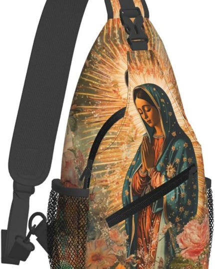 Our Lady of Guadalupe Sling Bag Crossbody Bags Clovers Chest Bag for Travel Hiking for Men Women Flower Mary 6