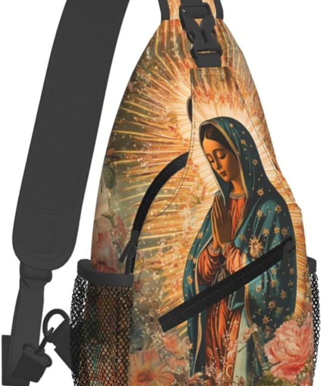 Our Lady of Guadalupe Sling Bag Crossbody Bags Clovers Chest Bag for Travel Hiking for Men Women Flower Mary 6