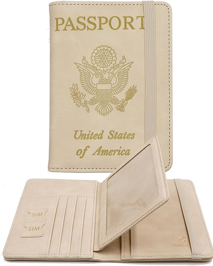 Melsbrinna Rfid Passport Holder for Travel women/Men, Cute Passport Wallet Rfid Blocking Card Slots, Rfid Passport Cover/CaseTravel Wallet, Passport Book Holder (1, Beige)