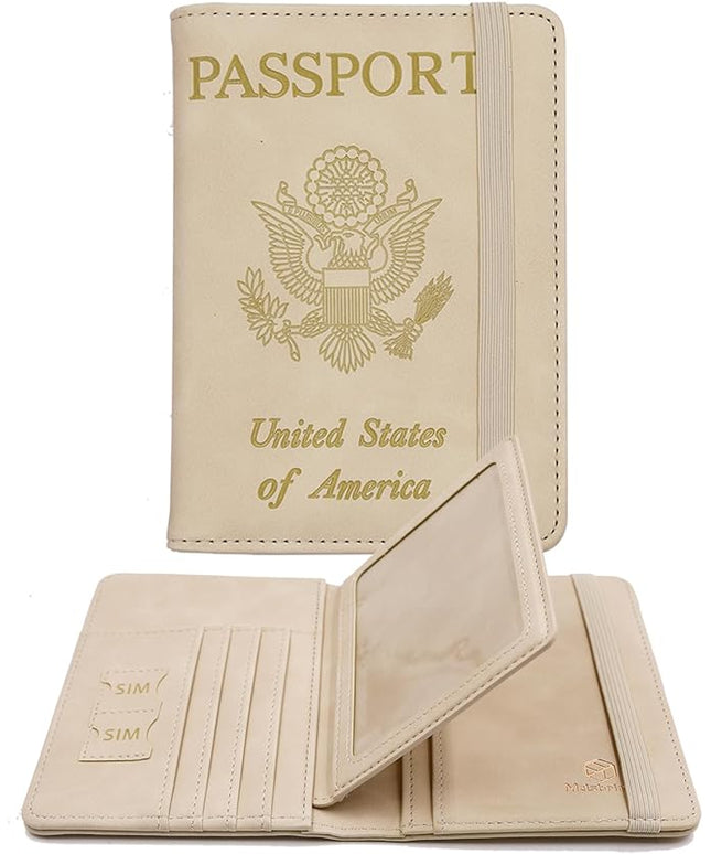 Melsbrinna Rfid Passport Holder for Travel women/Men, Cute Passport Wallet Rfid Blocking Card Slots, Rfid Passport Cover/CaseTravel Wallet, Passport Book Holder (1, Beige)