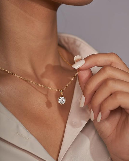 IMOLOVE Moissanite Solitaire Pendant Necklaces for Women Sterling Silver with 18K White Gold Plated 1-3 Carat D Color VVS1 Clarity Mossanite Jewelry for Women