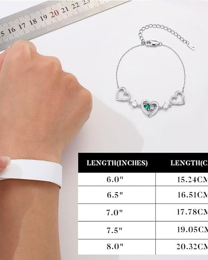 Iefil Valentines Day Gifts for Her - 925 Sterling Silver Heart Birthstone Bracelet Birthday Anniversary Jewelry Gifts for Her Wife