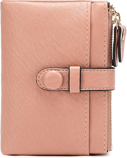 AOXONEL Women's Wallets Leather Wallets for Women Rfid Small Ladies Wallet Billfolds for Women,Trifold Mini Wallets for Women with Double Zipper Coin Pocket (Pink)