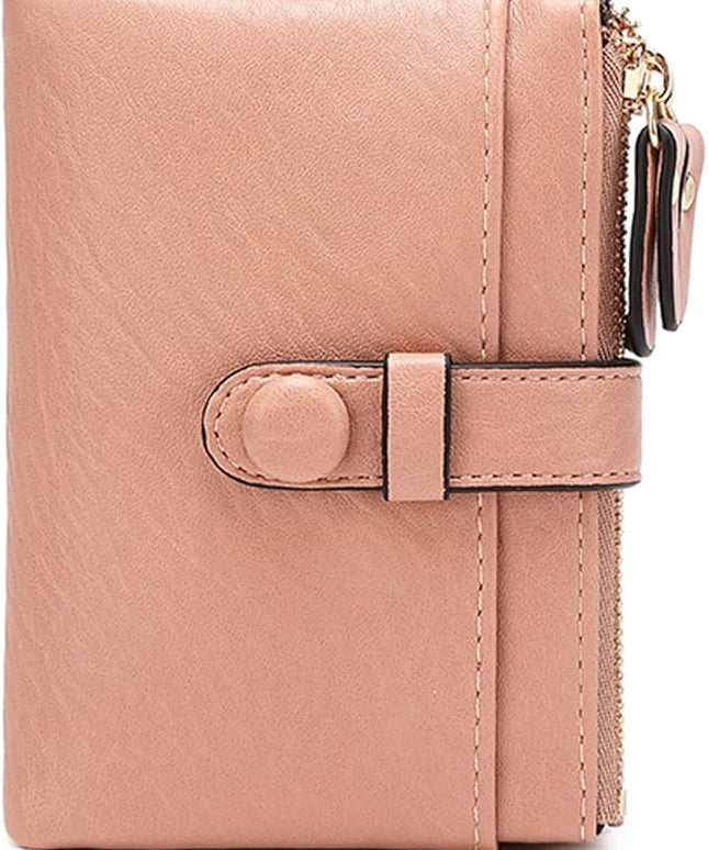 AOXONEL Women's Wallets Leather Wallets for Women Rfid Small Ladies Wallet Billfolds for Women,Trifold Mini Wallets for Women with Double Zipper Coin Pocket (Pink)