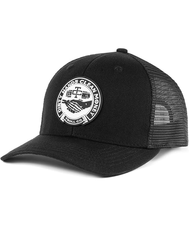 TROLL CO. CLOTHING Dirty Hands Clean Money Meshback Hat - Black, Adjustable Snapback, Curved Brim, One Size Fits Most