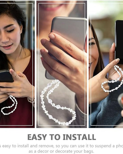 Bohemian 8Mm Faceted Crystal Pearl Beaded Phone Wrist Strap Key Lanyard for Women Anti-Lost Phone Hanging Rope Charm