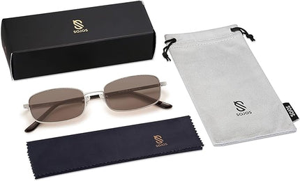 SOJOS Small Trendy Rectangle Sunglasses Womens Mens, Retro 80s 90s Y2k Chic Narrow Thin Skinny Sunnies SJ1187