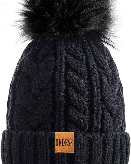 REDESS Women Winter Pompom Beanie Hat with Warm Fleece Lined, Thick Slouchy Snow Knit Skull Ski Cap