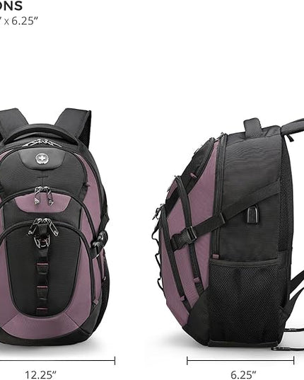 Swissdigital Design Laptop Backpack with USB Charging Port, Travel Backpack Fits 15.6 inches Computer, 31L College School Backpack for Women, Light Purple/Black | SD803-85
