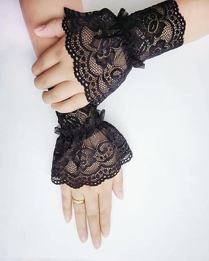 Women's Short Lace Gloves Fingerless for Driving Wedding Wrist Length Bridal Prom Gloves
