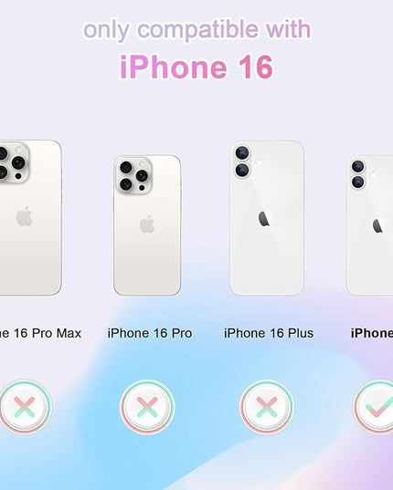 Aesthetic Case for iPhone 16 Case for Women Girls, Compatible with Magsafe, Cute Girly Trendy Glitter Sparkly Rainbow Magnetic Protective Phone Cover, Matte Iridescent Blue & Pink