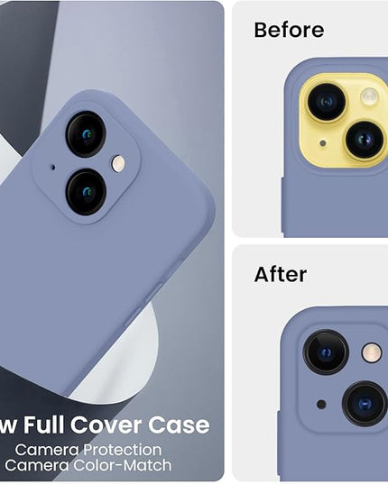 FireNova Designed for iPhone 14 Case, Silicone Upgraded [Camera Protection] Phone Case with [2 Screen Protectors], Soft Anti-Scratch Microfiber Lining Inside, 6.1 inch, Lavender Gray