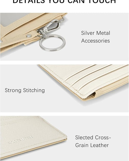 BOSTANTEN Small Wallet For Women RFID Leather Credit Card Holder Slim Wristlet Keychain Wallet With Zipper Pocket Beige＆Apricot