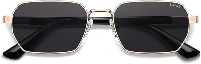 SOJOS Retro Rectangle Polarized 90s Sunglasses for Women Men,Trendy Narrow Hexagon Square Shades SJ1270