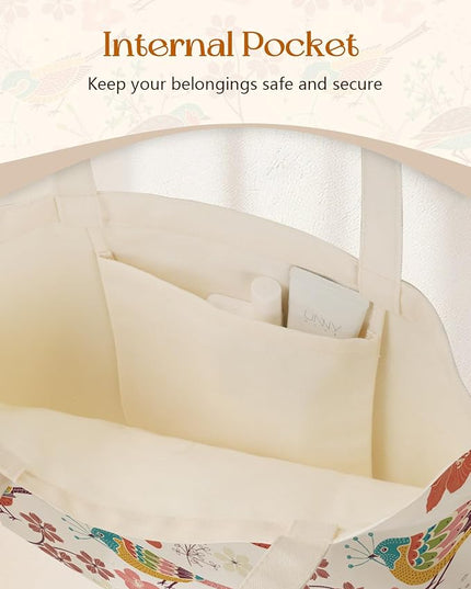 Canvas Tote Bag with Pockets - Aesthetic Reusable Totes for Women Ladies Cute Printed Cloths Canvas Shoulder Bag