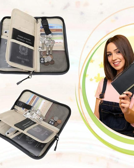 ZOPPEN Passport Holder Family RFID Passport Wallet, Passport Holder Women/Men, Travel Wallet Documents Organizer Zipper Case with Removable Wristlet Strap, Travel Essentials for Flying