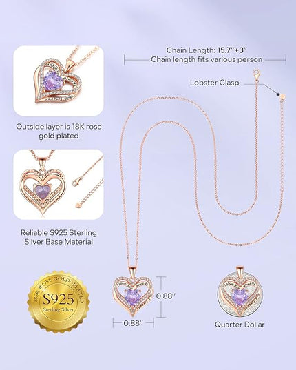 S925 Sterling Silver Necklace for Women, Wife Jewelry Rose Gold, Mom Birthday Valentines Mothers Day Gifts, Girlfriend Necklaces, Daughter Heart Jewel, Anniversary for Her