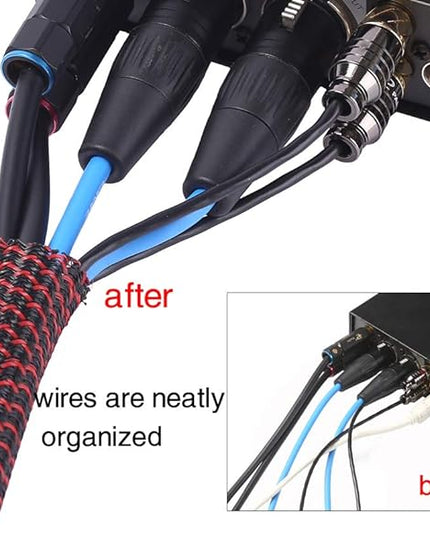 Alex Tech 25ft - 1 inch Cord Protector Wire Loom Tubing Cable Sleeve Split Sleeving For USB Cable Power Cord Audio Video Cable – Protect Cat From Chewing Cords - Blackred