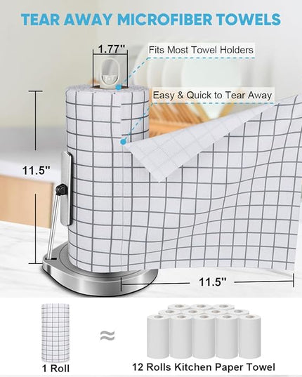 AIDEA Microfiber Cleaning Cloth Roll, 50PK, Microfiber Kitchen Towels, Reusable Paper Towels Tear Away Cloth, Lint Free Rags for House, Window, Cleaning Supplies 11.5"×11.5"