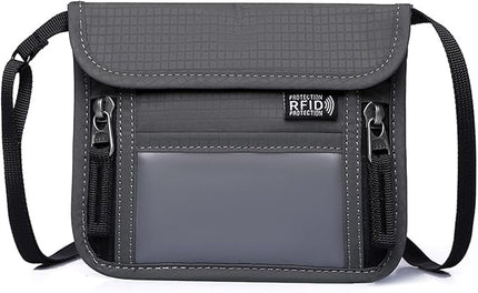 Passport Holder for Travel Pouch Neck Wallet for Traveling Women Men with RFID Blocking Waterproof and Slim Neck Pouch Adjustable Neck Strap (Dark grey)