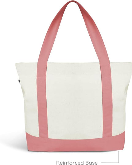 Eco Right Canvas Tote Bag for Women with Zip & Inner Pocket, 100% Organic Cotton Tote Bags for Men, Shopping, Beach