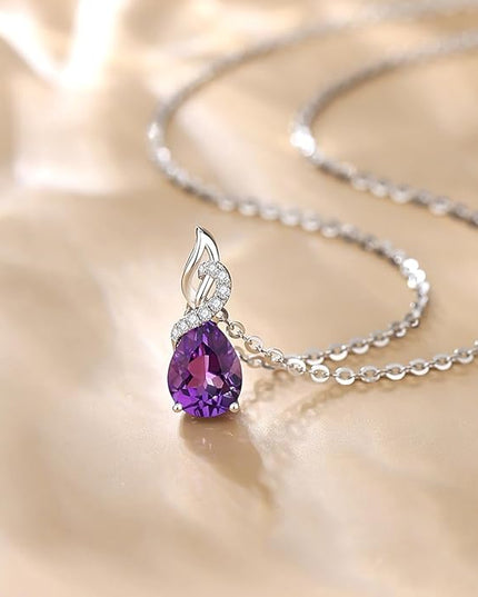 FANCIME 14K Solid White Gold Teardrop Pendant with Diamond Birthstone Necklace