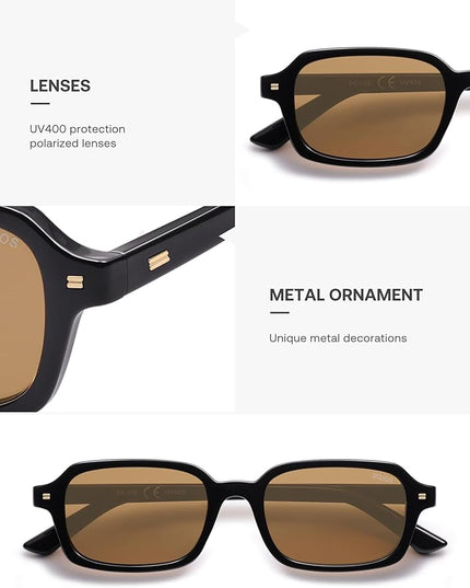 SOJOS Trendy Rectangle Polarized Sunglasses Womens Mens, Small Retro Fashion Thin Slim Square Sunnies SJ2610