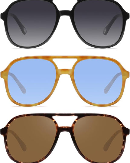 YDAOWKN Retro Square Aviator Sunglasses for Womens Mens Vintage 70s Double Bridge Sun Glasses