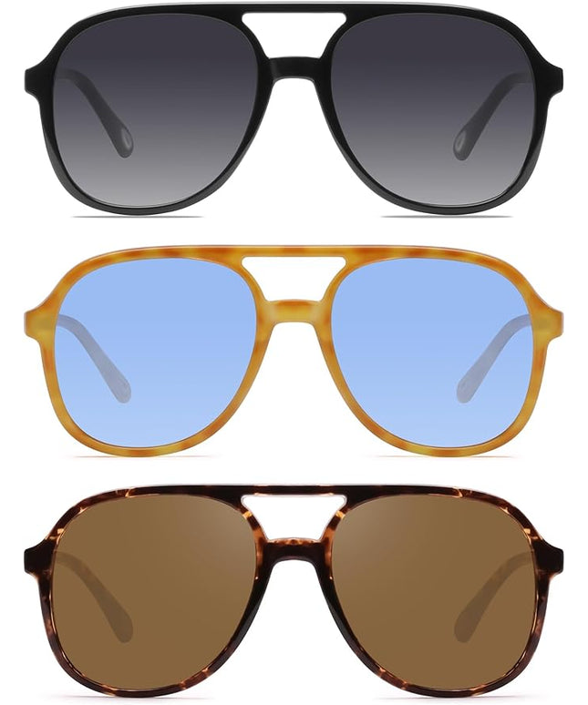 YDAOWKN Retro Square Aviator Sunglasses for Womens Mens Vintage 70s Double Bridge Sun Glasses