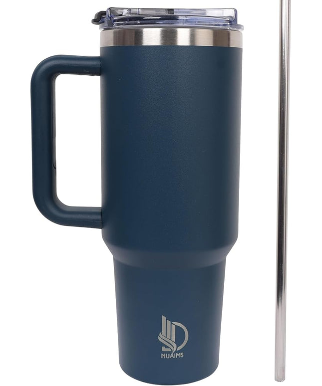 40oz Insulated Tumbler with Handle, Leakproof Straw Lid & Carry Handle - Double Wall Vacuum Insulation Keeps Ice 24 Hours, BPA Free Stainless Steel Water Bottle (Dark Steel Blue)