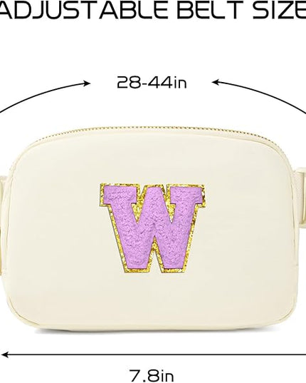 Gitus Gifts for 8 9 10 11 12 Year Old Girls Belt Bag Fanny Pack Crossbody Bags with Initial Letter Patch Cute Stuff Birthday Gifts for Teen Girls Women Personalized Trend Stuff (Ivory-W)