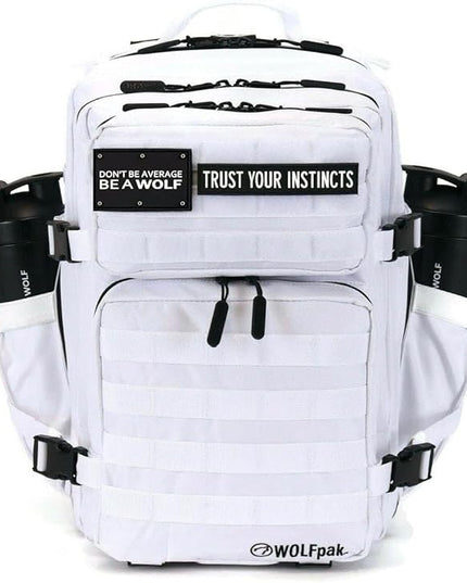 WOLFpak 35L Athletic Gym Backpack - Durable 1000D Waterproof Oxford Material with MOLLE Webbing, Laptop Pocket & Dual Cup Holders, Durable Fitness/Travel/Military Daypack (Polar White)