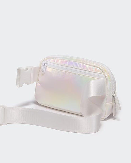 Pander Two Way Zipper Fanny Pack Nylon Everywhere Belt Bag for Women, Water Repellent Waist Packs, Crossbody Bags with Adjustable Strap(Iridescent).