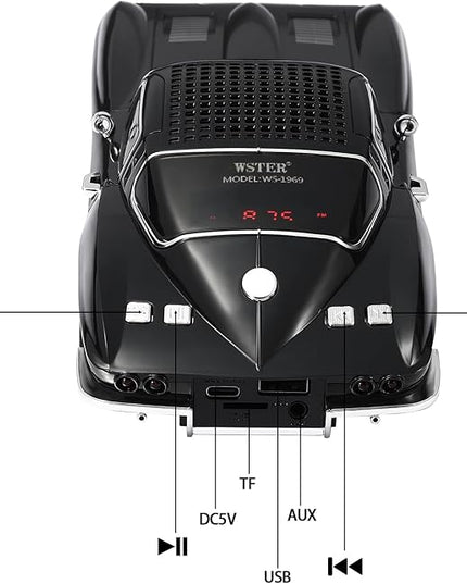 Retro American Style car Bluetooth Speaker, Portable Wireless Outdoor Speaker, TWS Stereo, Support USB/TF/AUX, Party Bluetooth Speaker with Microphone,Classic car Gifts for Men(Black)