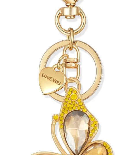 XGALBLA Cute Bling Crystals Rhinestone Butterfly KeyChain with Heart Pendant, Lovely Bag Charms for Handbags Purse Accessory