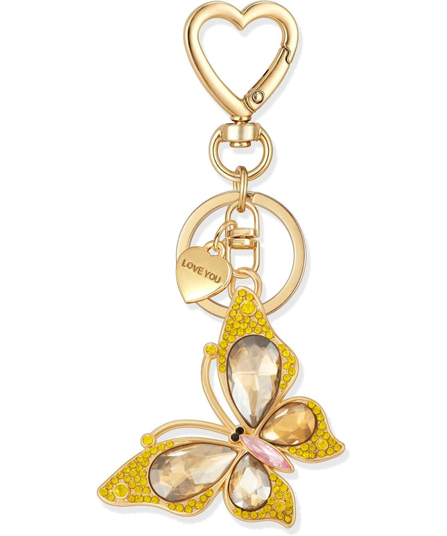 XGALBLA Cute Bling Crystals Rhinestone Butterfly KeyChain with Heart Pendant, Lovely Bag Charms for Handbags Purse Accessory