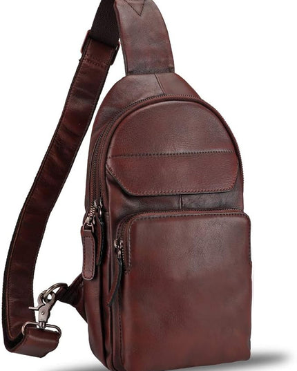 Genuine Leather Sling Bag for Man and Women Crossbody Purse Handmade Retro Shoulder Backpack Vintage Chest Bags