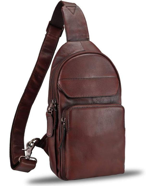 Genuine Leather Sling Bag for Man and Women Crossbody Purse Handmade Retro Shoulder Backpack Vintage Chest Bags