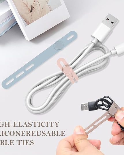 Donruby 30Pcs Silicone Cable Ties - Reusable & Washable with Adjustable Locking Buckles, High Elasticity Cable Management Straps for Home, Office, School, Travel Essential Cord Organizer (6 Colors)